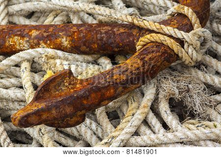 Rope And Anchor Fluke At Mudeford Quay