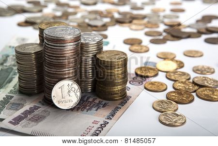 Stacks Of Russian Rubles With Note