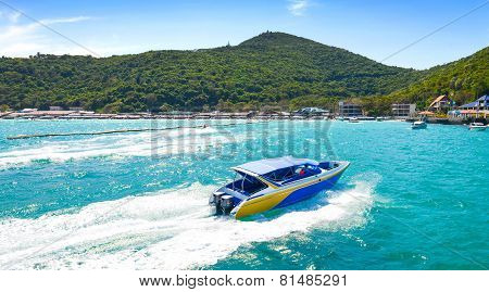The View From The Sea And Speed Boat In Tawaen Beach, Koh Larn Island