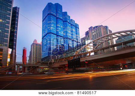 Beautiful Lighting Dusky Sky Of Important Bangkok Modern Building Landmark