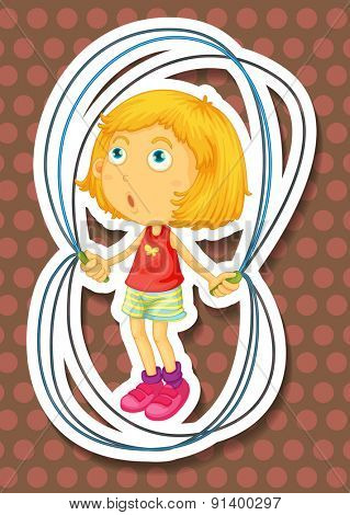 Closeup girl jumping on a rope alone