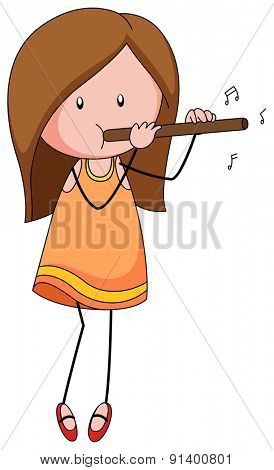 Closeup girl playing a flute alone