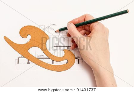 Woman Performs Technical Drawing