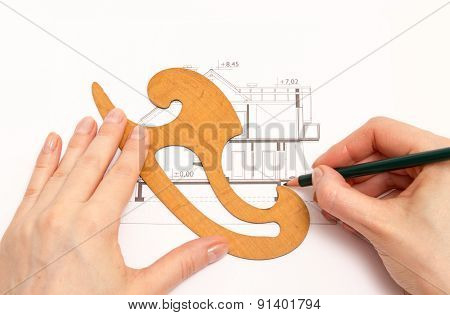 Woman Performs Technical Drawing