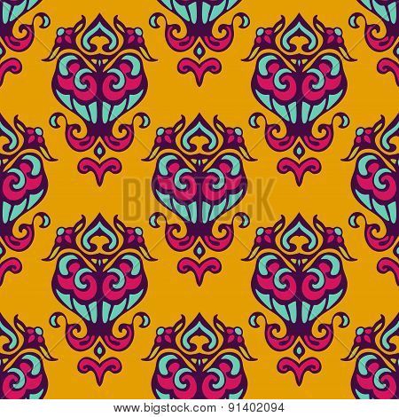 Damask yellow abstract seamless pattern