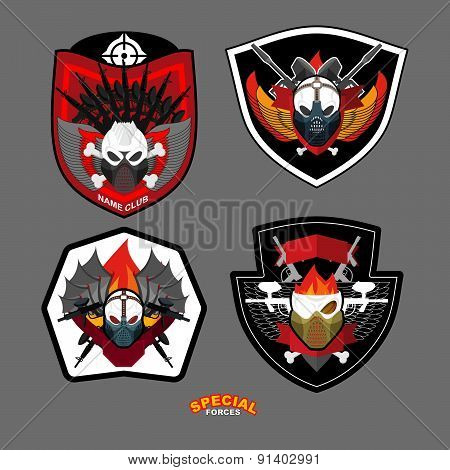Set military and armed labels logo.  Skull, Eagle and weapons.Vector illustration