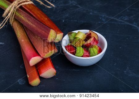 Rhubarb On A Black Background