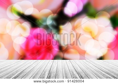 Wood terrace and Abstract blurred nature background