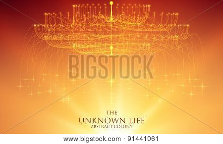 Abstract vector mesh background. Bioluminescence of tentacles. Futuristic style card.