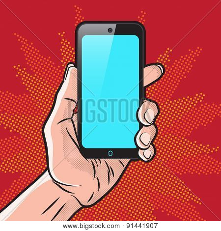 PopArt Style Mokup with Smartphone in Hand