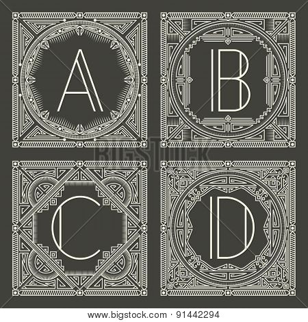 Set of vector floral and geometric monogram logos with capital letter on dark gray background. Monog
