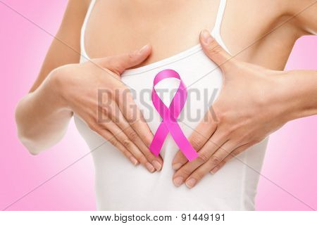Woman With A Breast Cancer Awareness Ribbon