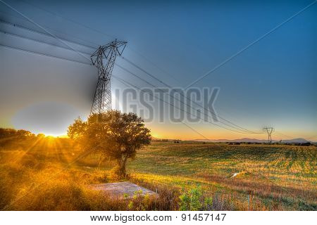 Pylon Under A Clearsky At Sunset In Hdr
