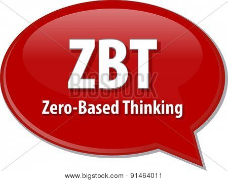 word speech bubble illustration of business acronym term ZBT Zero-Based Thinking