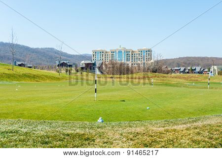 Quba - MARCH 26, 2015: Golf Course at Quba Rixos Hotel on March 26 in Azerbaijan, Quba. Rixos hotel offers the only golf range in Azerbaijan