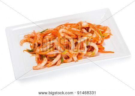 Salad of boiled squid and carrots and spices. From a series of Food Korean cuisine.