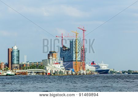 Construction Site Of The Elbphilharmonie In The Port Of Hamburg