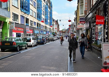 The Hague, Netherlands - May 8, 2015: People Visit China Town In The Hague