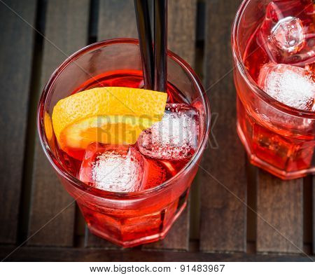 Spritz Aperitif Aperol Cocktail With Orange Slices And Ice Cubes