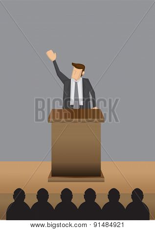 Professional Man Public Speaking At Lectern Vector Illustration