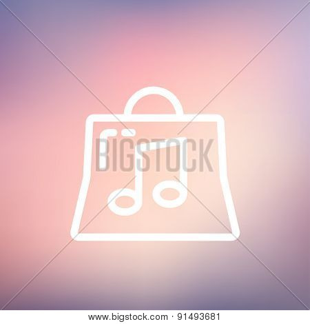 Shopping bag with musical note icon thin line for web and mobile, modern minimalistic flat design. Vector white icon on gradient mesh background.