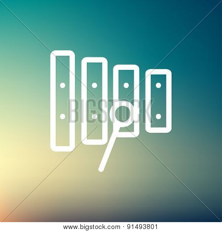 Xylophone with mallets icon thin line for web and mobile, modern minimalistic flat design. Vector white icon on gradient mesh background.