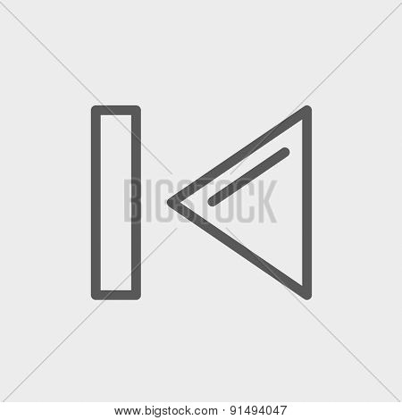 Previous button icon thin line for web and mobile, modern minimalistic flat design. Vector dark grey icon on light grey background.