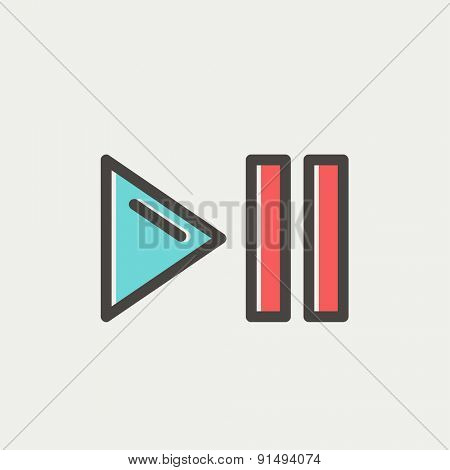Play, pause button icon thin line for web and mobile, modern minimalistic flat design. Vector icon with dark grey outline and offset colour on light grey background.