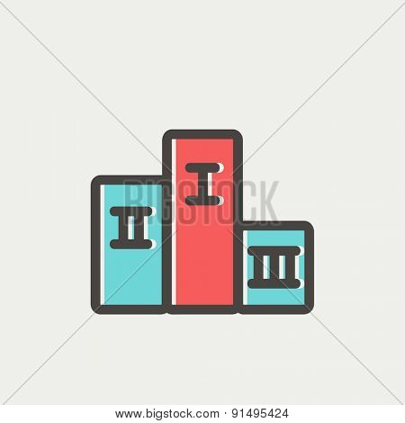 Winners podium icon thin line for web and mobile, modern minimalistic flat design. Vector icon with dark grey outline and offset colour on light grey background.