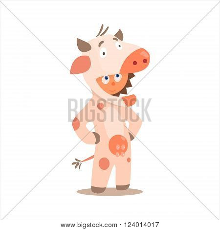 Boy Desguised As Cow Flat Isolated Vector Image In Cartoon Style On White Background