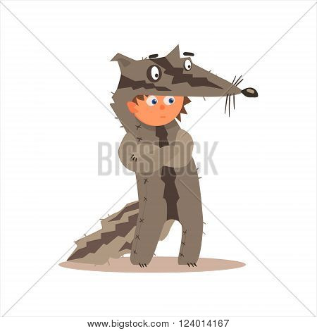 Boy Desguised As Badger Flat Isolated Vector Image In Cartoon Style On White Background