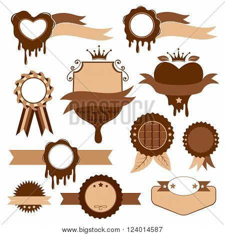 Set of chocolate banners, stickers and badges