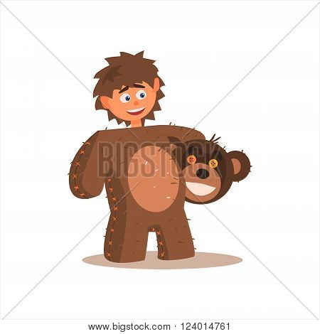 Boy Desguised As Bear Flat Isolated Vector Image In Cartoon Style On White Background