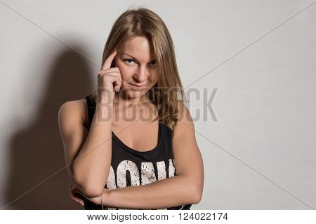 Young beautiful sexy female with blank black shirt. Ready for your design or artwork.
