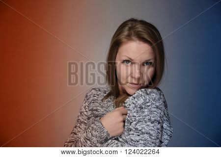 Portrait of a woman with the flag of the Netherlands