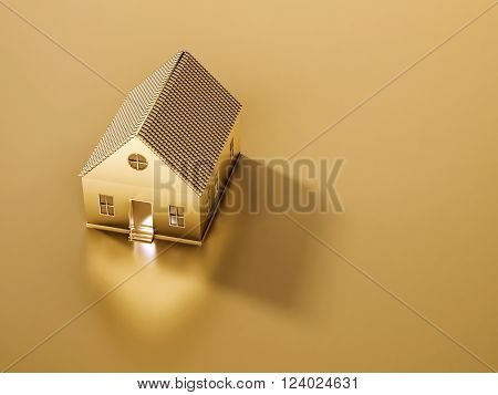 Golden house and land with copy space, abstract concept, 3d rendered