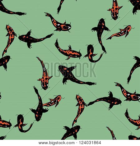 seamless pattern with Golden koi fishes or carp in japaneese style. Design for textile, wallpapers, packaging