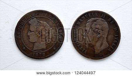 Detailed view of the historic copper coin