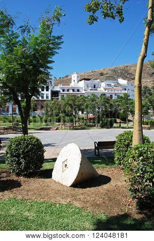 View of the town and church with a park in the foreground Algarrobo Malaga Province Andalusia Spain Western Europe.