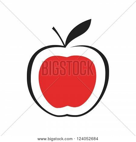 Modern vector illustration. Red apple. Icon flat lines. Fruit a sweet dessert. The emblem of fruit. Symbol, icon, isolated pattern menu.