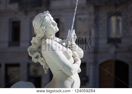 Closeup of one of the satues of the Jacobin's fountain located on the Jacobin's square in Lyon France.