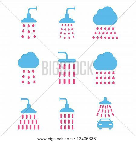 Shower vector icon set. Style is bicolor pink and blue flat symbols isolated on a white background.