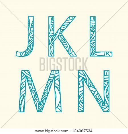 Doodle alphabet. Letter J K L M N.