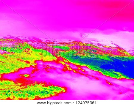 Spring Mountains In Infrared Photo. Amazing Thermography.