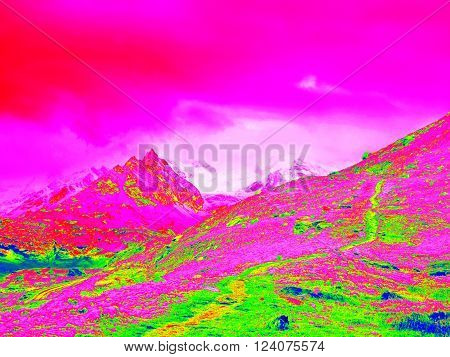 Spring Mountains In Infrared Photo. Amazing Thermography.