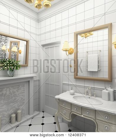 Interior design moderno della stanza da bagno. Rendering 3D