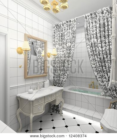 Interior design moderno della stanza da bagno. Rendering 3D