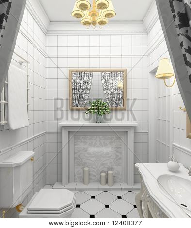Interior design moderno della stanza da bagno. Rendering 3D