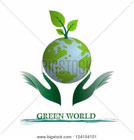 Green planet in your heart hands environment concept Green abstract Honey comb design