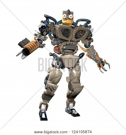 3D render of a Fantasy Steampunk robot isolated on a white background.